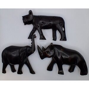 Vintage Hand Carved African Wood Animal Figures Heavy Solid Wood Set of 3